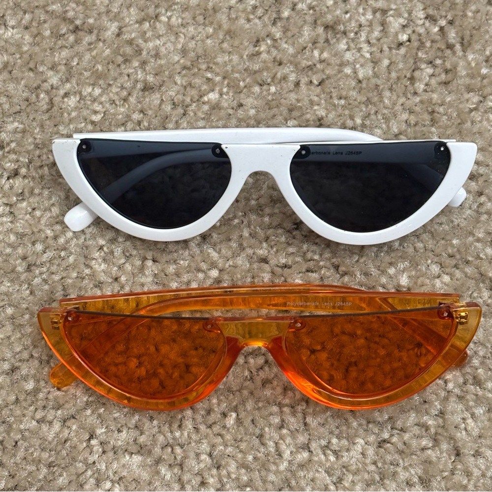 White and Orange Cat-Eye Half Frame Sunglasses Set